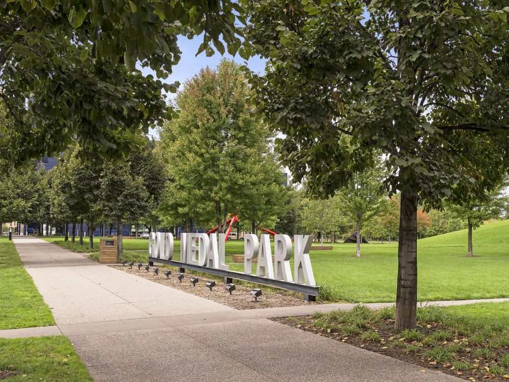 Gold Medal Park walking path in Minneapolis MN