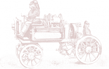 Line drawing of antique fire truck in red